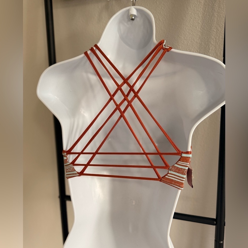 Maaji Rust Reversible Bikini Top with fun multi-strap back design. Size: Small. - Picture 7 of 11